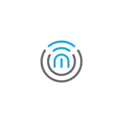 circle m  with wifi techno logo design concept
