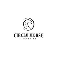 circle logo with simple horse design vector concept