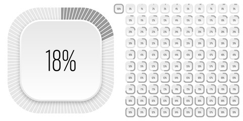 Set of rectangle percentage diagrams meters from 0 to 100 ready-to-use for web design, user interface UI or infographic - indicator with gray