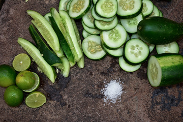fresh cucumbers with salt