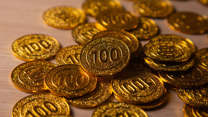 Golden coins stack background with copy space