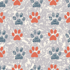 Seamless pattern with paw prints. Complex illustration print.