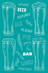 Beer featured. Beautiful illustration of stout, ale, light and lager beer - 293712311