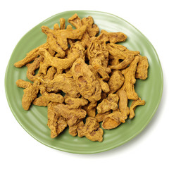 Collections of Turmeric root on white background