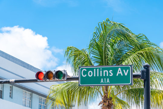 Street Sign Of Famous Collins Avenue, Miami, Florida, USA