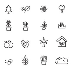 Set of plant and tree vector illustration with simple line design suitable for icon or doodle