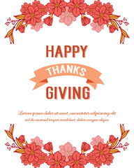 Lettering of thanksgiving, with plant element of flower frame. Vector