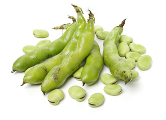 Broad beans on white background