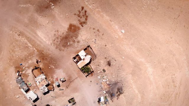 Bedouin Camp in the desert Aerial top down view Drone footage over Bedouin outpost Close to Israeli City Maale Adumim Aerial