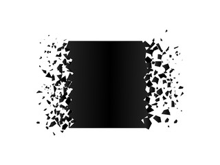 exploding square with debris. Isolated black square on white background. Concept, template for sale. 3d effect of particles. Vector illustration EPS 10