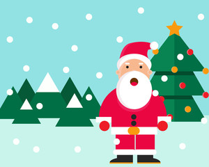 Cute Cartoon Christmas vector characters like santa claus merry christmas greeting and tree.