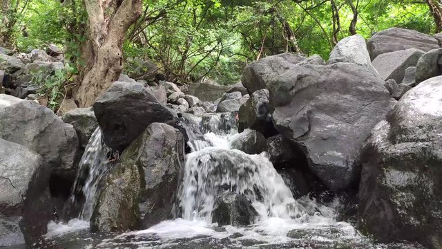 View of the Jatashankar waterfall in the forest besides the girnar mountain in Junagadh, Gujarat, India
