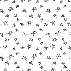 Silhouettes of stars drawn in a single line on a white background, Vector Seamless background