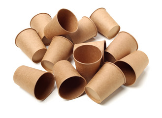  brown paper parchment coffee cups on white background