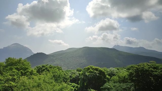 View of the Girnar Mountain as seen from the Uparkot Fort in Junagadh, Gujarat, India