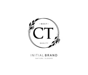 C T CT Beauty vector initial logo, handwriting logo of initial signature, wedding, fashion, jewerly, boutique, floral and botanical with creative template for any company or business.