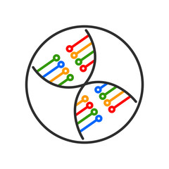 DNA genome Helix icon in a circle. Outline thin line. Isolated on white background. 