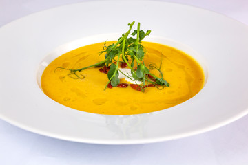 Potato soup mashed with mushrooms