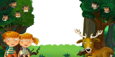 Obraz na płótnie Canvas cartoon scene with forest and animals with white background for text illustration for children