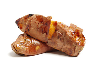 roasted sweet potatoes on a white background