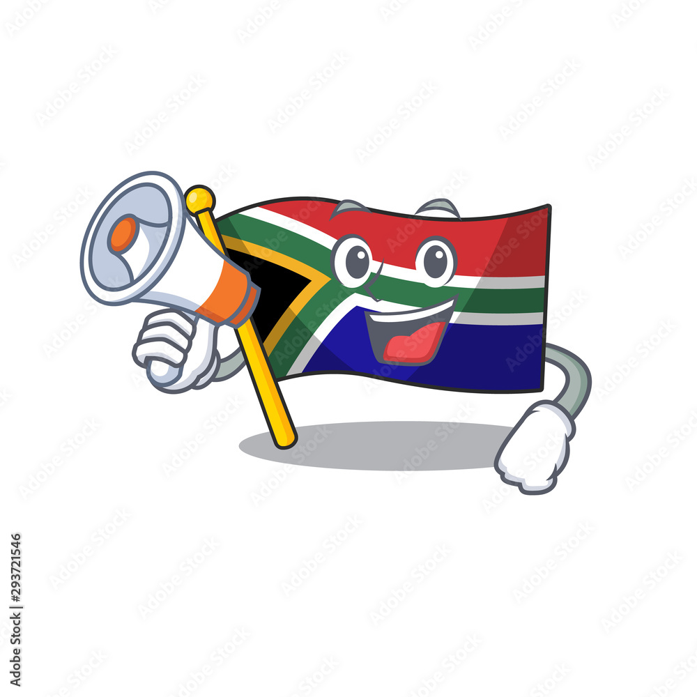 Sticker With megaphone flag south africa on a character