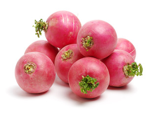 Fresh radishes isolated on white background