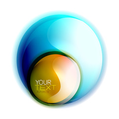 Glass shiny abstract logo or web banner box for text. Bright logotype with flowing liquid colors