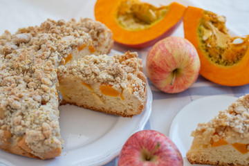 home made apple pumpkin pie on a table