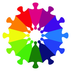 Colorful shield shape puzzle form a circle