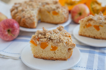 home made apple pumpkin pie on a table