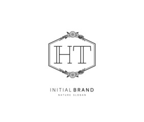 H T HT Beauty vector initial logo, handwriting logo of initial signature, wedding, fashion, jewerly, boutique, floral and botanical with creative template for any company or business.