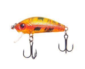 Fishing bait tackle and baubles for fishing on a white background, ISOLATE, wobbler