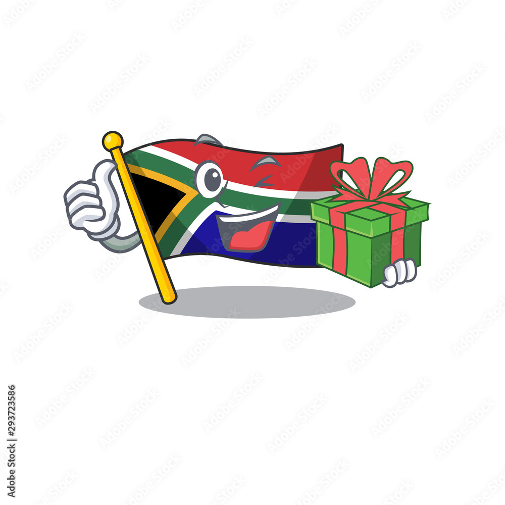 Sticker with gift flag south africa isolated with mascot