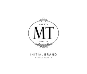 M T MT Beauty vector initial logo, handwriting logo of initial signature, wedding, fashion, jewerly, boutique, floral and botanical with creative template for any company or business.