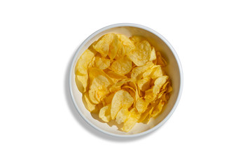 potato chips in bowl isolated on white with clipping path