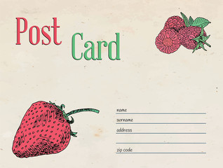 berries garden postcard. Template design of envelope and illustration - 293724909