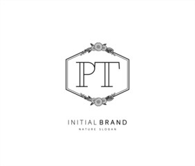 P T PT Beauty vector initial logo, handwriting logo of initial signature, wedding, fashion, jewerly, boutique, floral and botanical with creative template for any company or business.