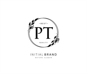 P T PT Beauty vector initial logo, handwriting logo of initial signature, wedding, fashion, jewerly, boutique, floral and botanical with creative template for any company or business.