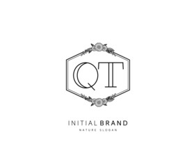 Q T QT Beauty vector initial logo, handwriting logo of initial signature, wedding, fashion, jewerly, boutique, floral and botanical with creative template for any company or business.