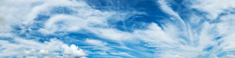 Foto auf Glas Panorama sky with cloud on a sunny day. Beautiful cirrus cloud. Panoramic image. © tanarch