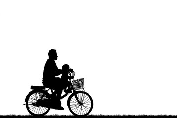 Obraz na płótnie Canvas silhouette Father and son riding bicycle on white background