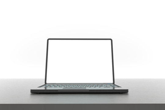 Isolated laptop on a clean table with space on a white background. Realistic 3D rendering with clipping path.