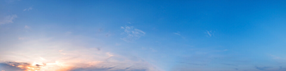 Panorama of Dramatic vibrant color with beautiful cloud of sunrise and sunset. Panoramic image.