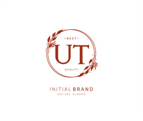 U T UT Beauty vector initial logo, handwriting logo of initial signature, wedding, fashion, jewerly, boutique, floral and botanical with creative template for any company or business.
