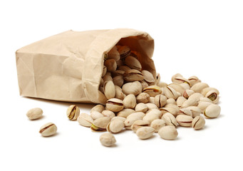 Pistachios on white background