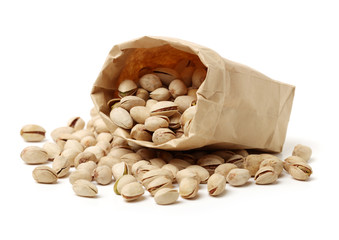 Pistachios on white background