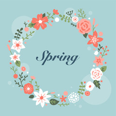 Beautiful floral wreath card. flat design style minimal vector illustration.