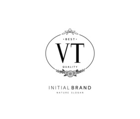 V T VT Beauty vector initial logo, handwriting logo of initial signature, wedding, fashion, jewerly, boutique, floral and botanical with creative template for any company or business.