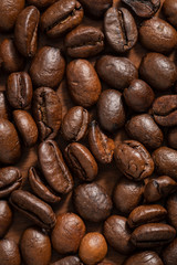 Top view approach to freshly roasted coffee beans