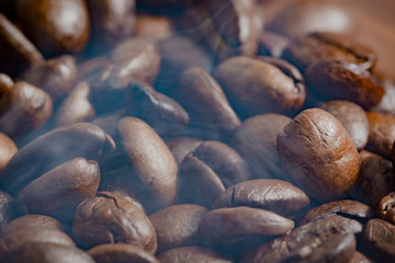 Top view approach to freshly roasted coffee beans